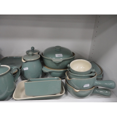 109 - Collection of Denby green glazed stoneware dinner wares.