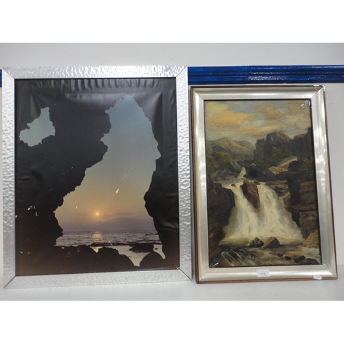 110 - British School'Waterfall'Oil on canvasUnsigned (torn), with framed printed photograph (2)... 