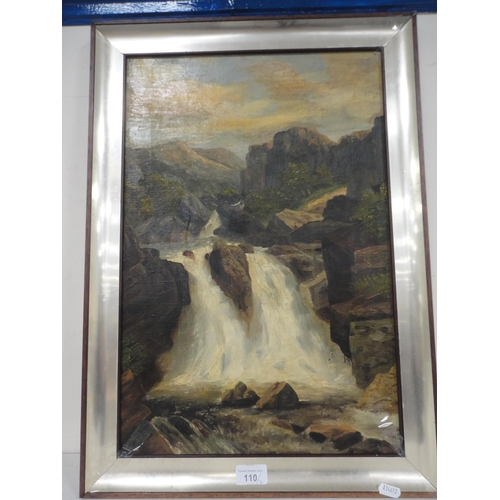 110 - British School'Waterfall'Oil on canvasUnsigned (torn), with framed printed photograph (2)... 