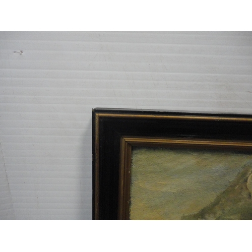 123 - Oil on board of a snowy scene with picture of a classical statue (2)