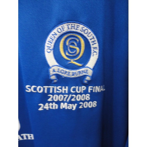 125 - Four Queen Of The South FC football tops to include 2007/2008 replica Scottish cup Final jersey, one... 