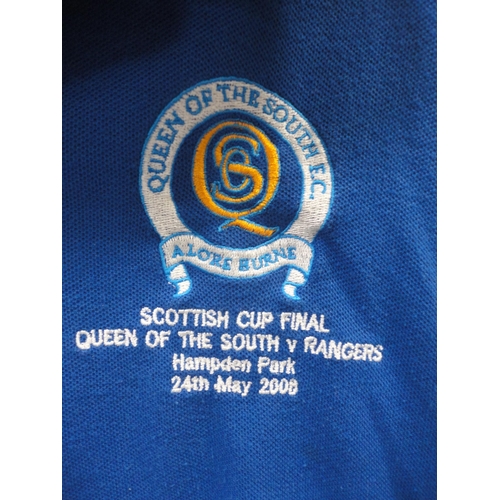 125 - Four Queen Of The South FC football tops to include 2007/2008 replica Scottish cup Final jersey, one... 