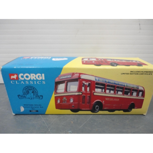 135 - Boxed Corgi classics to include Western Welsh, Leyland Olympian bus set, No 34801, with four other b... 