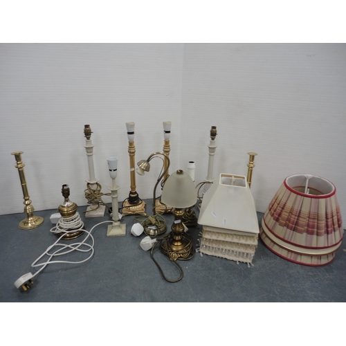 143 - Assorted table lamps with box of shades.