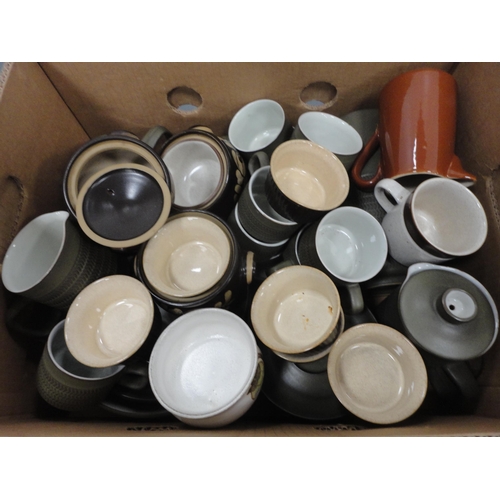 146 - Two boxes of assorted teawares to include tablewares by Denby.