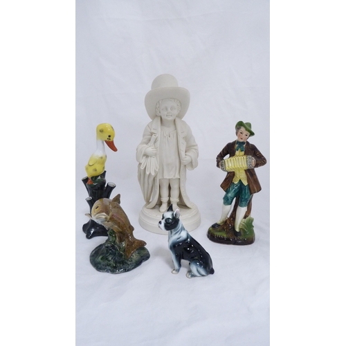 159 - Parian Ware figure titled Papa, with Beswick Trout, No 1390, and three other figures. (5)