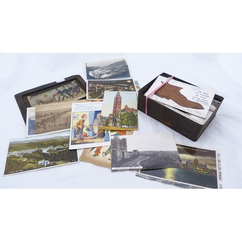 163 - Collection of postcards to include Humorous examples in tin.