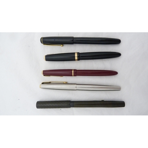 165 - Three Parker fountain pens with 14ct gold nibs, with another 14ct gold nib fountain pen, Waterman's ... 