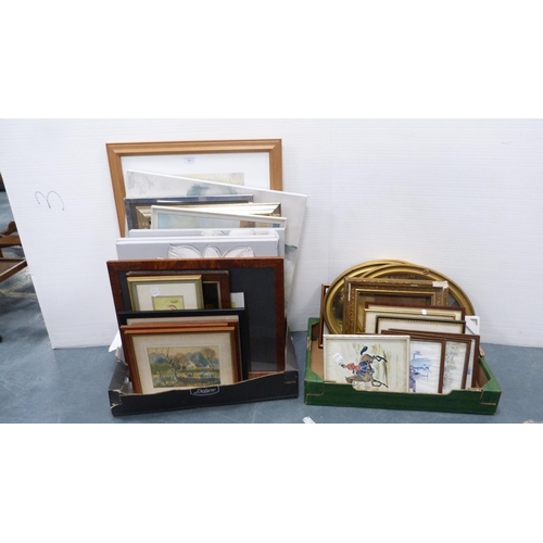 19 - Two cartons containing military-related prints and pictures, frames, modern oils by amateur art... 