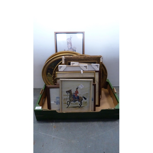 19 - Two cartons containing military-related prints and pictures, frames, modern oils by amateur art... 