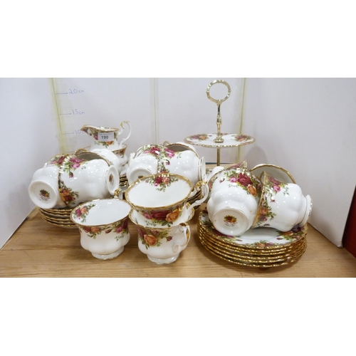 199 - Collection of Royal Albert old country roses tea wares, to include 15 cups, sugar and milk, cake sta... 