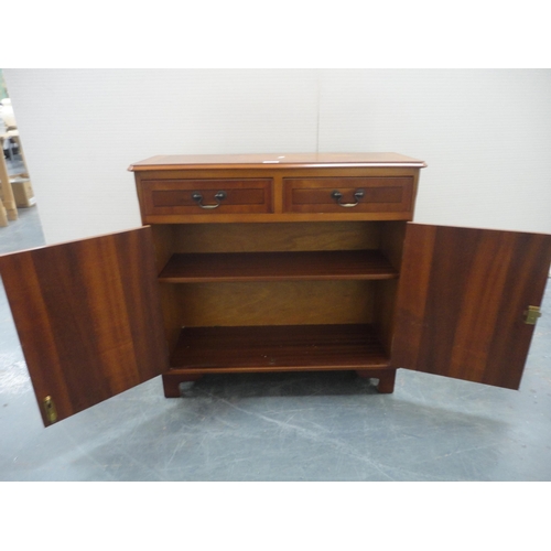 202 - Modern yew wood cupboard, and Reproduction plant stand. (2)