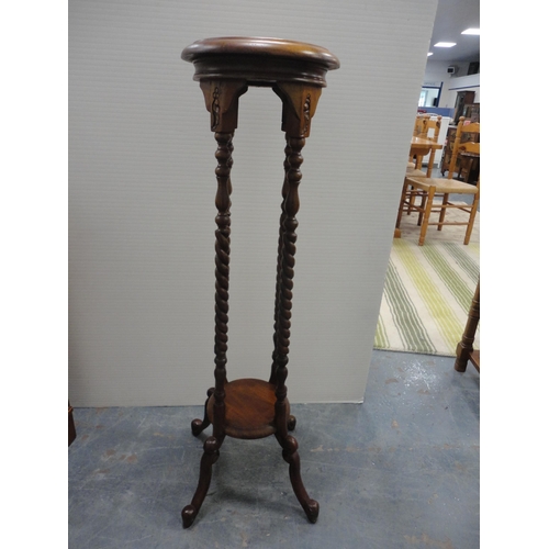 202 - Modern yew wood cupboard, and Reproduction plant stand. (2)