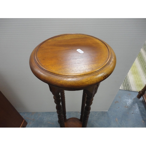 202 - Modern yew wood cupboard, and Reproduction plant stand. (2)