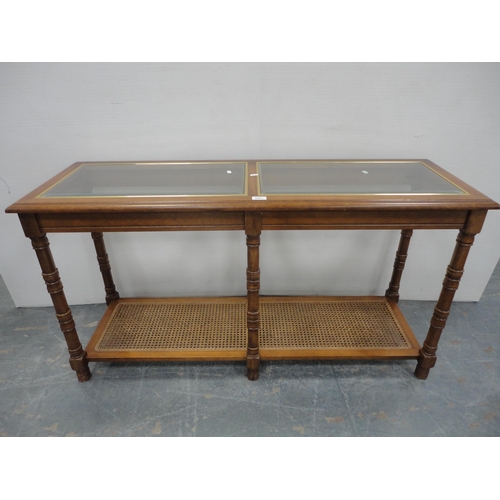 205 - Contemporary glass top table, with string top stool. (2)