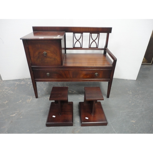 206 - Telephone seat and a pair of reproduction small columns.  (3)