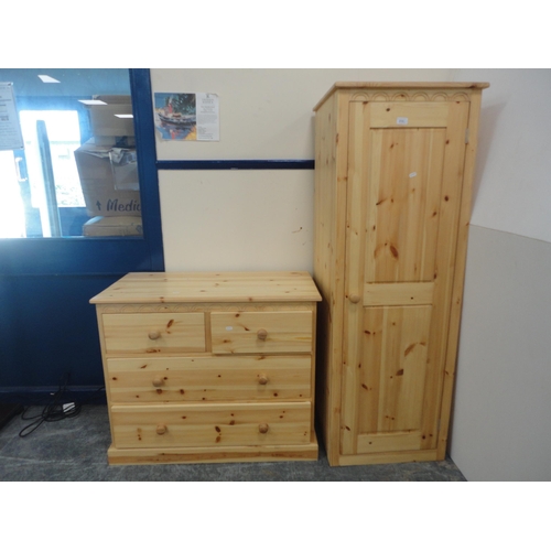 210 - Modern pine single door wardrobe, with matching chest of drawers. (2)