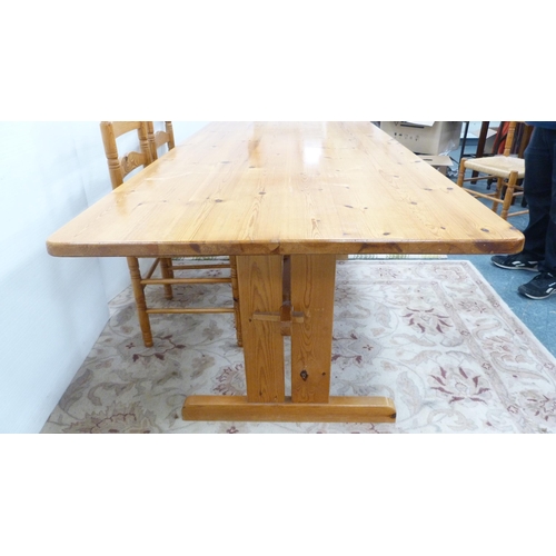 218 - Modern eight piece pine dining room suite, Comprising of dresser, table and six ladder back chairs. ... 