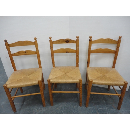 218 - Modern eight piece pine dining room suite, Comprising of dresser, table and six ladder back chairs. ... 