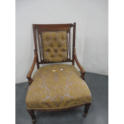 220 - Edwardian inlaid lady's open armchair and a similar nursing chair (a/f).  (2)