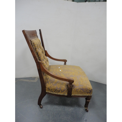 220 - Edwardian inlaid lady's open armchair and a similar nursing chair (a/f).  (2)