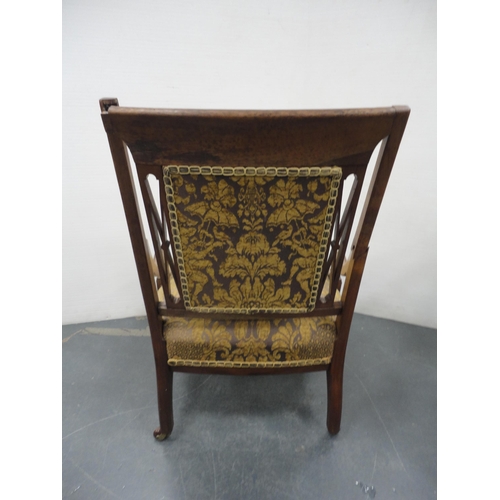 220 - Edwardian inlaid lady's open armchair and a similar nursing chair (a/f).  (2)