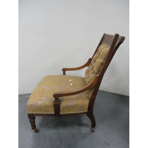 220 - Edwardian inlaid lady's open armchair and a similar nursing chair (a/f).  (2)