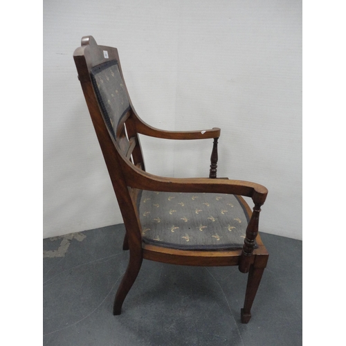 220 - Edwardian inlaid lady's open armchair and a similar nursing chair (a/f).  (2)