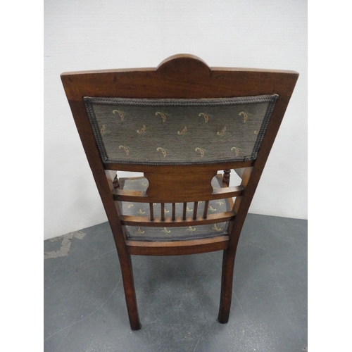 220 - Edwardian inlaid lady's open armchair and a similar nursing chair (a/f).  (2)