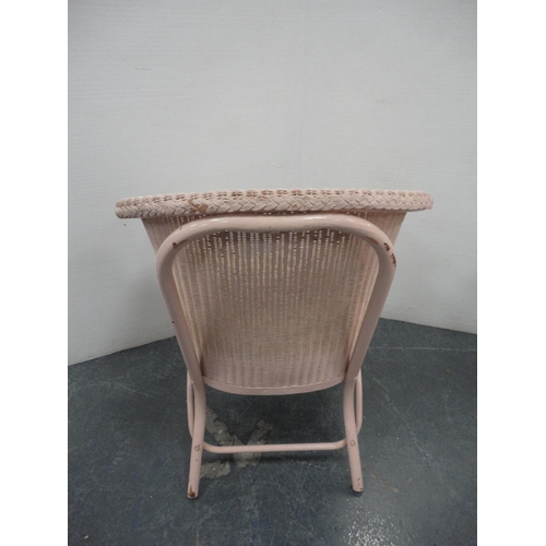 223 - Two painted wicker chairs, with painted wicker ottoman. (3)