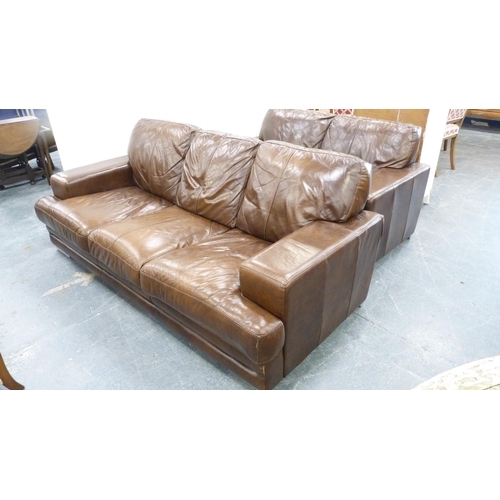 230 - Three-seater brown leather sofa and a matching two-seater sofa.  (2)