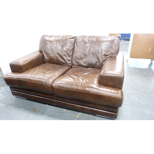 230 - Three-seater brown leather sofa and a matching two-seater sofa.  (2)