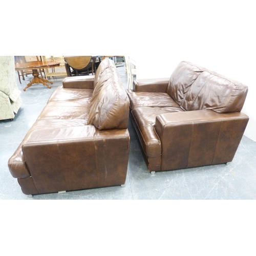 230 - Three-seater brown leather sofa and a matching two-seater sofa.  (2)