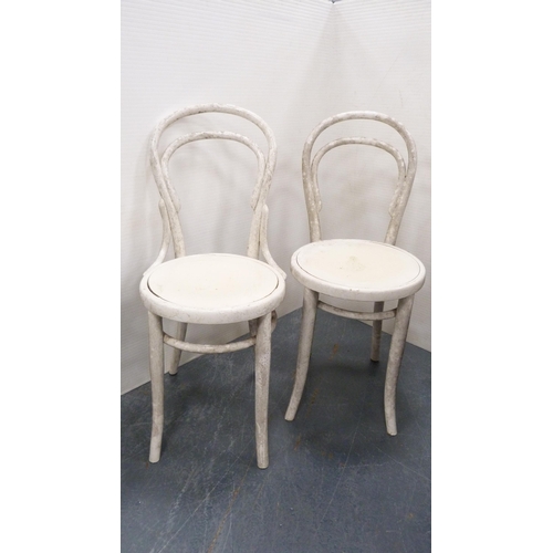 231 - Painted draw leaf dining table, with pair of painted bentwood chairs. (3)