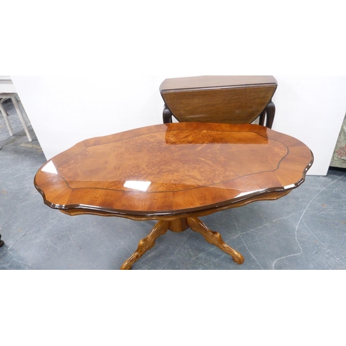 240 - Mahogany drop leaf table, with Italian style coffee table. (2)