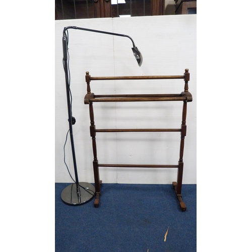 250 - Victorian mahogany towel rail, with modern uplighter. (2)