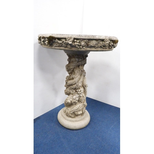 254 - Composition garden bird bath, with repousse decoration to the column.