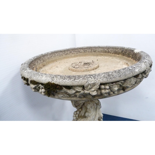 254 - Composition garden bird bath, with repousse decoration to the column.