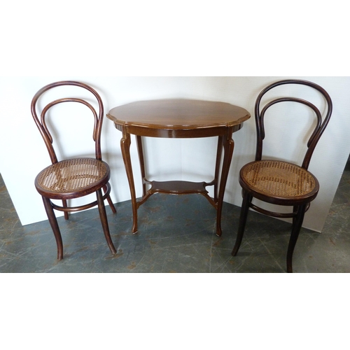 257 - Pair of Bentwood cafe chairs, with shaped mahogany occasional table. (3)