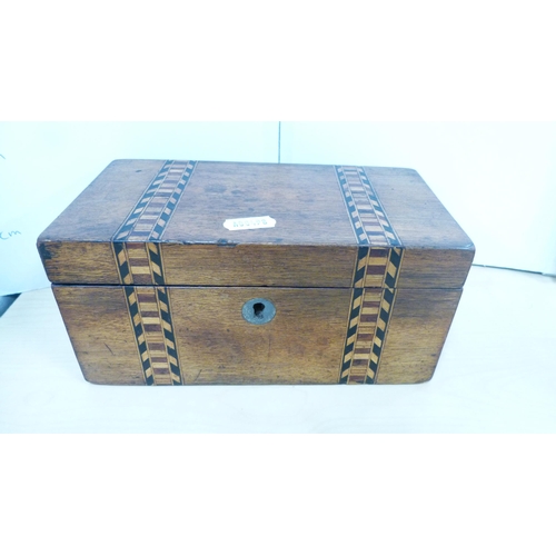 31 - 19th century mahogany and rosewood sarcophagus tea caddy (lacking mixing glass) and a 19th century w... 