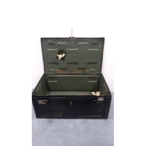 35 - Black painted tin trunk and a bed tray.  (2)