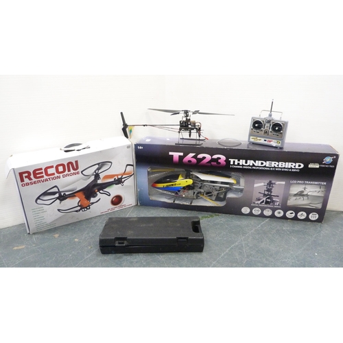 45 - T263 Thunderbird three-channel digital helicopter, boxed, and a boxed Recon observation drone, a rem... 