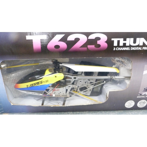 T263 Thunderbird three channel digital helicopter boxed and a boxed Recon observation drone a rem