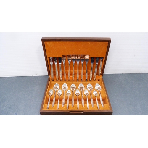 49 - Part canteen of cutlery, cased, set of twelve plated sugar spoons, cased set of six fish knives and ... 