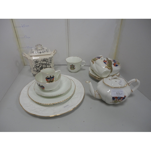 63 - Shelley teapot and cover, Shelley crested cups and saucers, and others, similar.