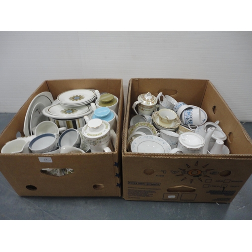 64 - Two boxes of miscellaneous china tea and dinnerwares.