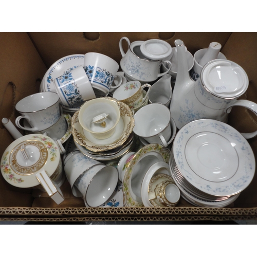 64 - Two boxes of miscellaneous china tea and dinnerwares.