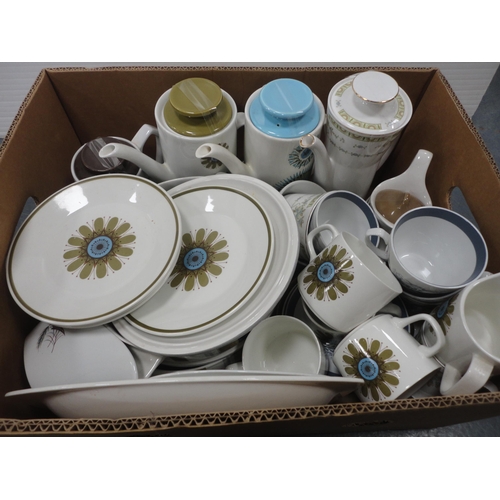 64 - Two boxes of miscellaneous china tea and dinnerwares.