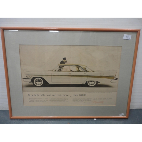 65 - Framed Chrysler advertising print and a similar Plymouth print.  (2)