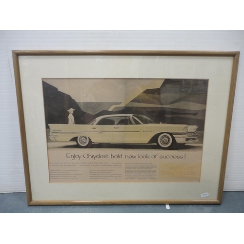 65 - Framed Chrysler advertising print and a similar Plymouth print.  (2)